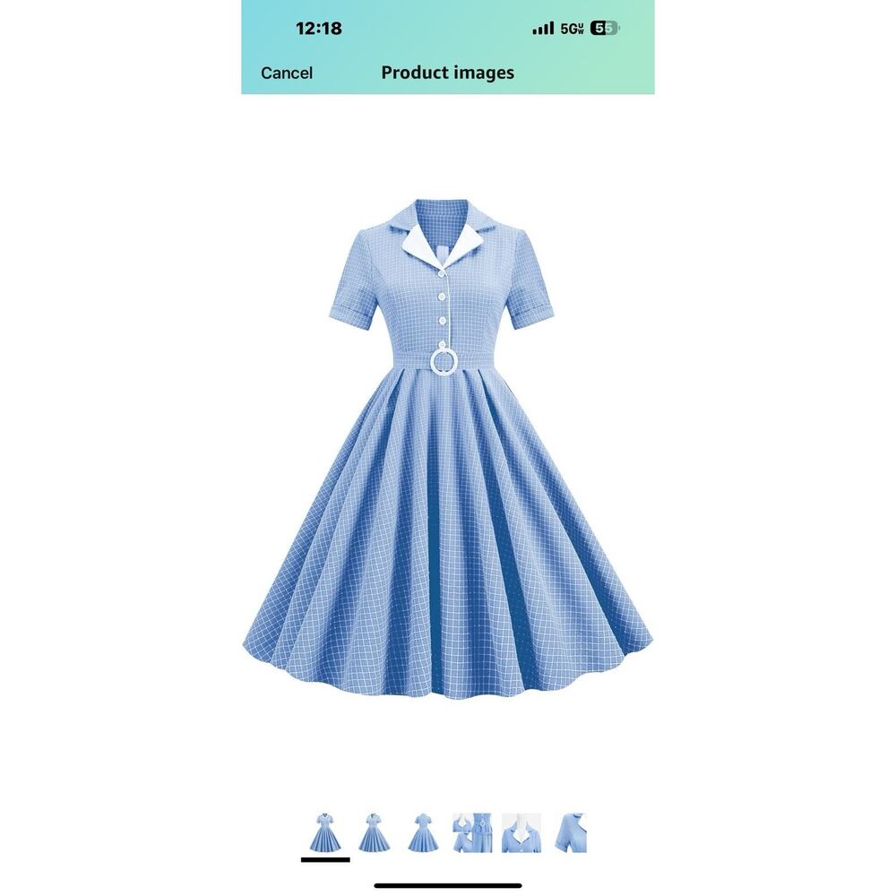 Solid Color Retro Short Sleeved V-Neck Casual Party 50S Large Swing Dress Now